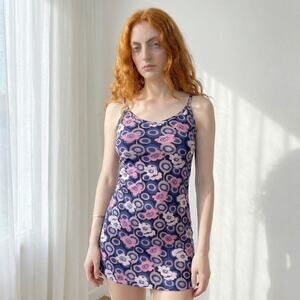 Vintage Phard Slinky Micro Dress / Long Top – Mod Floral Print (XS)